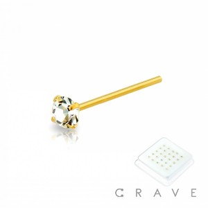 GOLD PLATED PRONG SET CZ 925 STERLING SILVER CLEAR NOSE PIN PACKAGE